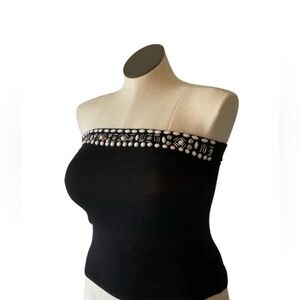 Black beaded knit strapless tube top, Small‎